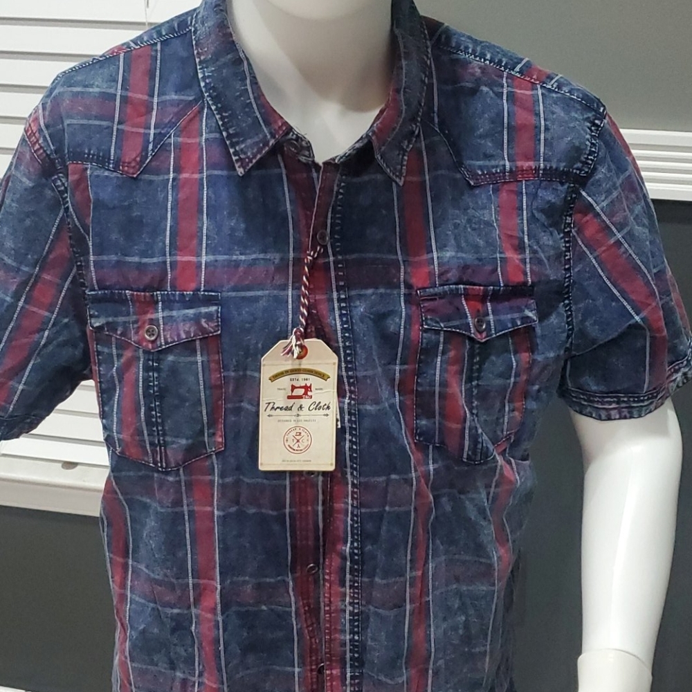 Western style denim short sleeve shirt